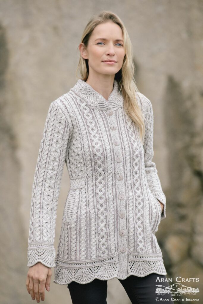 Veste beige en maille irlandaise